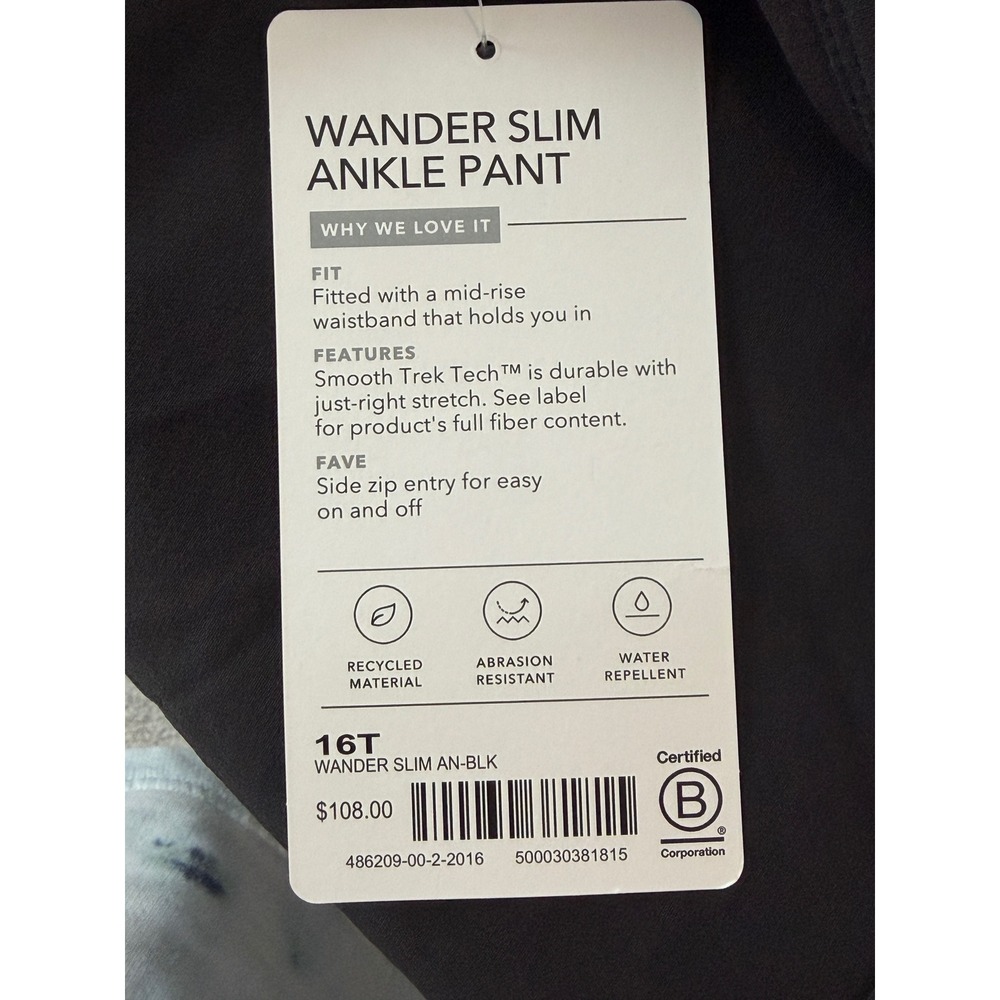 Athleta Wander Slim Ankle Pant Black Mid Rise Zip Pocket Tech Women Size 16T - Picture 6 of 9